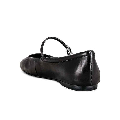 Black Vegan Leather Square Toe Mary Jane Ballet Flats with Buckle