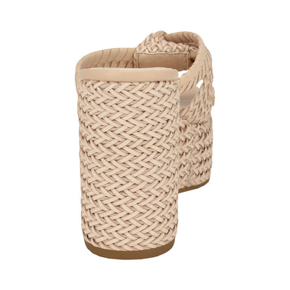 Beige Woven Open Toe Wedge Heel Knot Mules Sandals with Platform