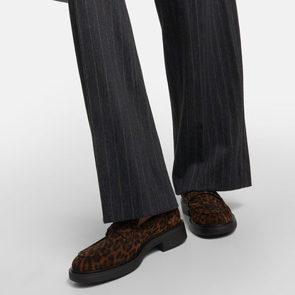 Brown Vegan Suede Leopard Print Flat Penny Loafers for Women