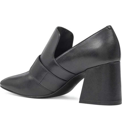 Black Slip On Square Toe Block Heel Women's Loafers with Buckle