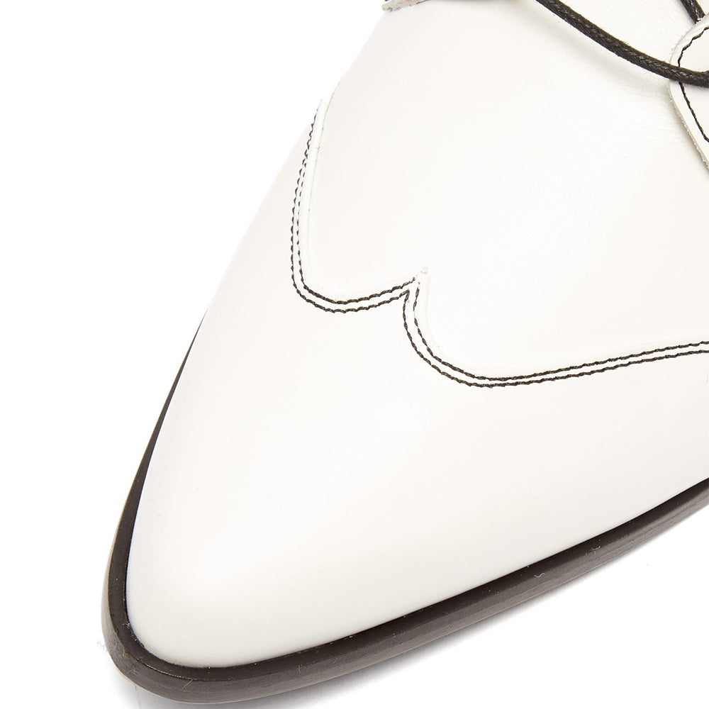 Women's White Chunky Heel Stitching Detail Lace Up Ankle Boots