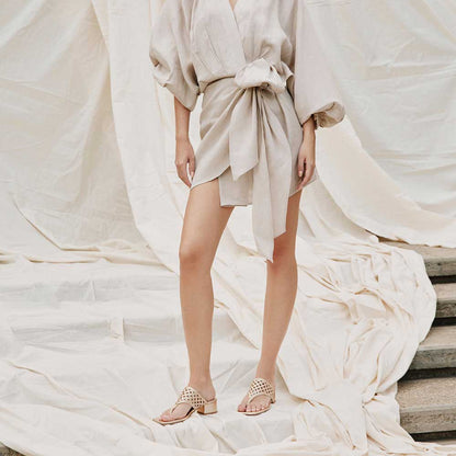 Women's Gold Metallic Finish Cut-Out Inlay Band Mules with Chunky Heel