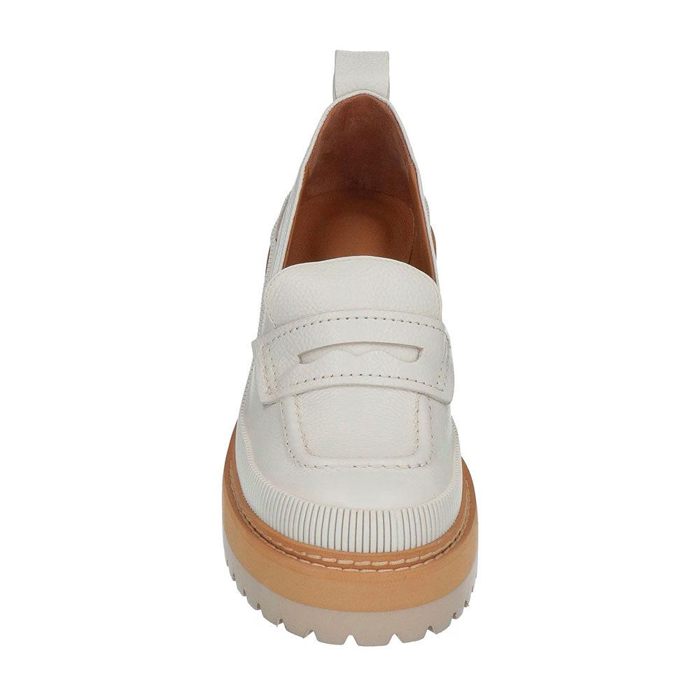 Classic Ivory Round Toe Chunky Heel Penny Loafers Women with Platform