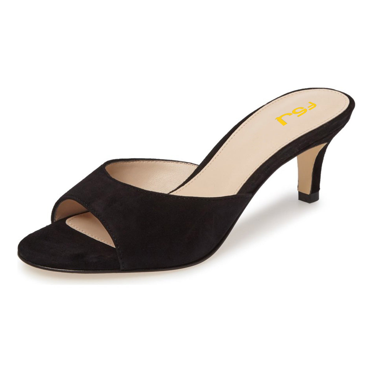 Women's Black Vegan Suede Open-Toe Slip-On Heeled Mules Sandals