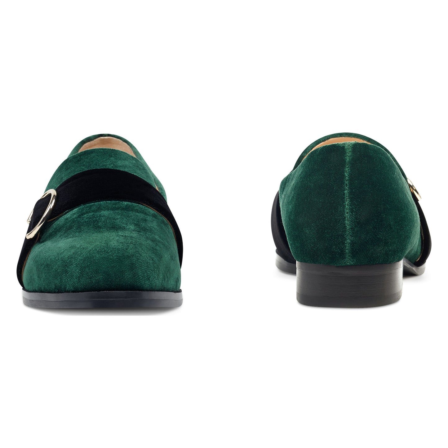 Green Almond Toe Buckled Flats Loafers for Women