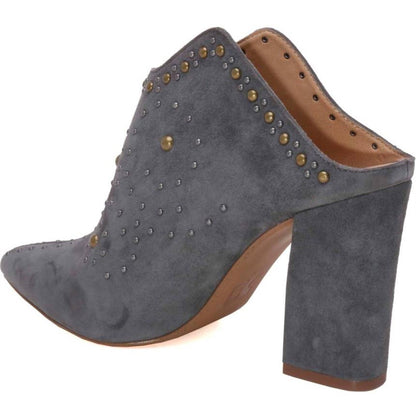 Women's Dark Grey Block Heels Pointed Toe Studded Mules Shoes