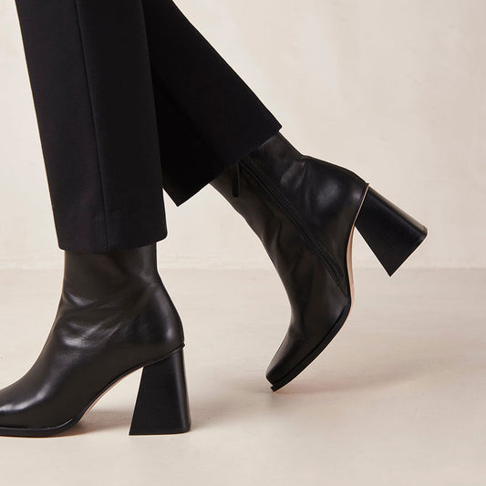 Black Square Toe 3'' Chunky Heel Side-Zip Office Ankle Boots