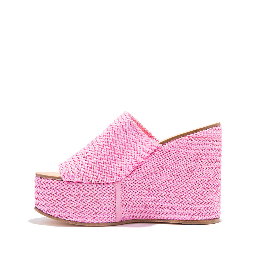 FSJ Pink Open Toe Woven Wedge Platform Mules Sandals