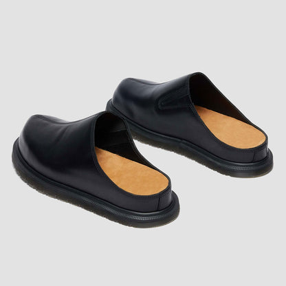 Women's Black Vegan Leather Round Toe Comfortable Flat Mules