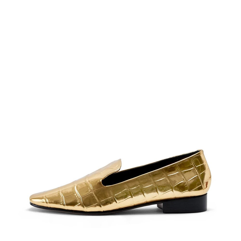 Gold Bamboo Grain Flat Loafers for Women