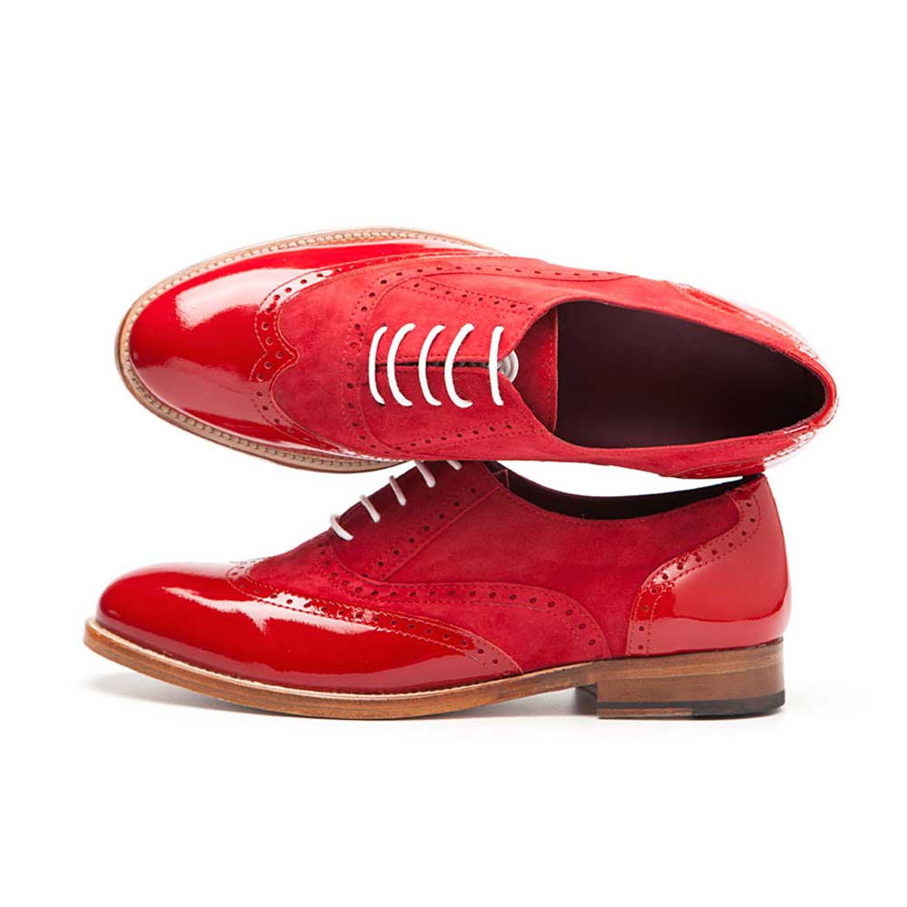 Classic Patent Brogues Women's Oxfords Lace-Up Flats in Red