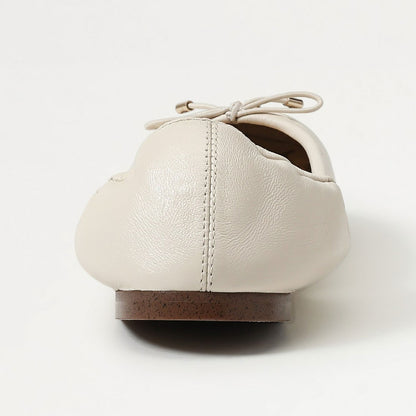 Ivory Bow Elastic Top Line Slip-On Ballet Flats with Round Toe