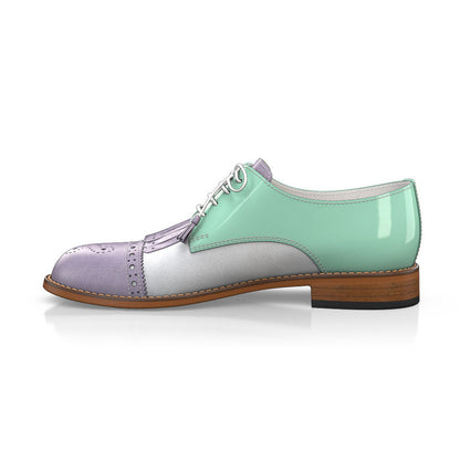 Light Purple & Turquoise Round Toe Flats Fringes Oxford Shoes Women