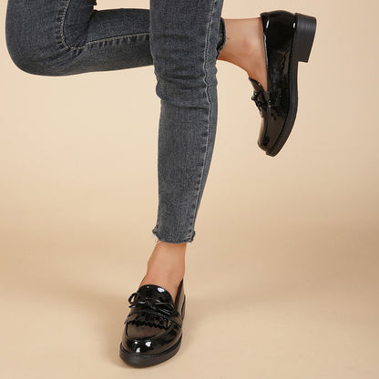 Black Patent Leather Closed Toe Chunky Heel Formal Loafers