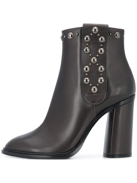 Women's Black Studs Round Toe Chunky Heels Ankle Boots
