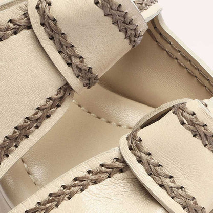 Beige Open Toe Stitching Chunky Heel Platform Mules with Double Bow