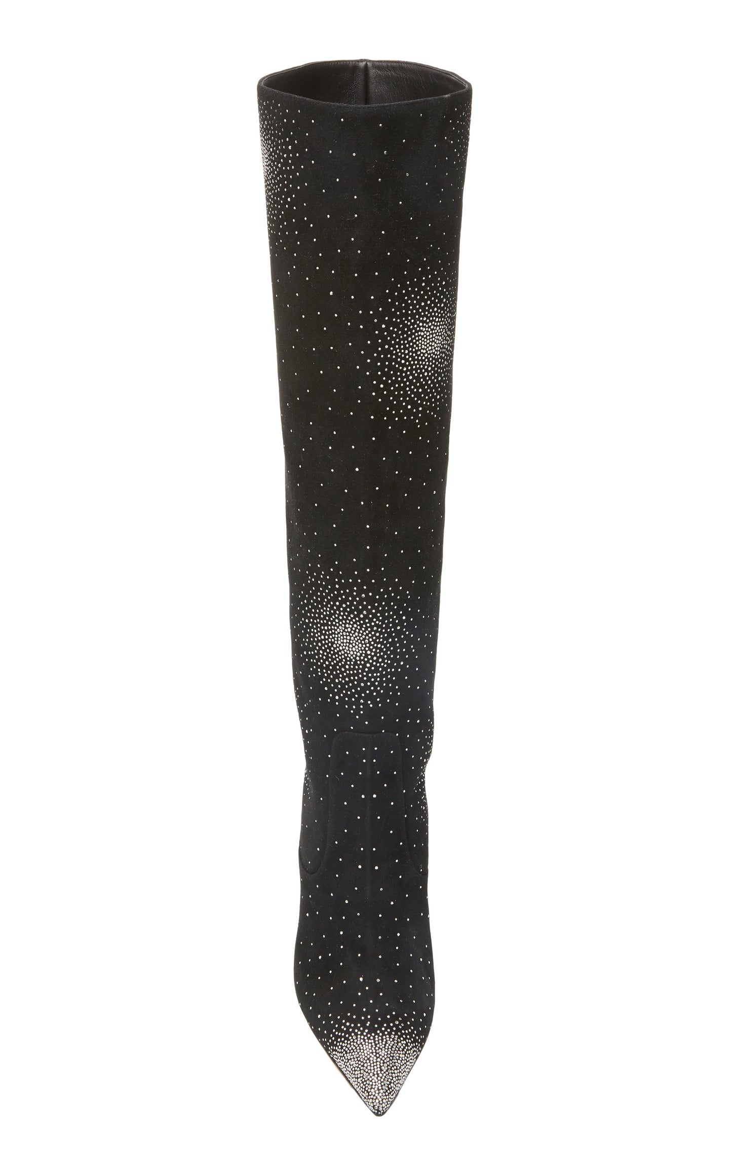 Black Vegan Suede Rhinestone Stiletto Heel Knee High Boots