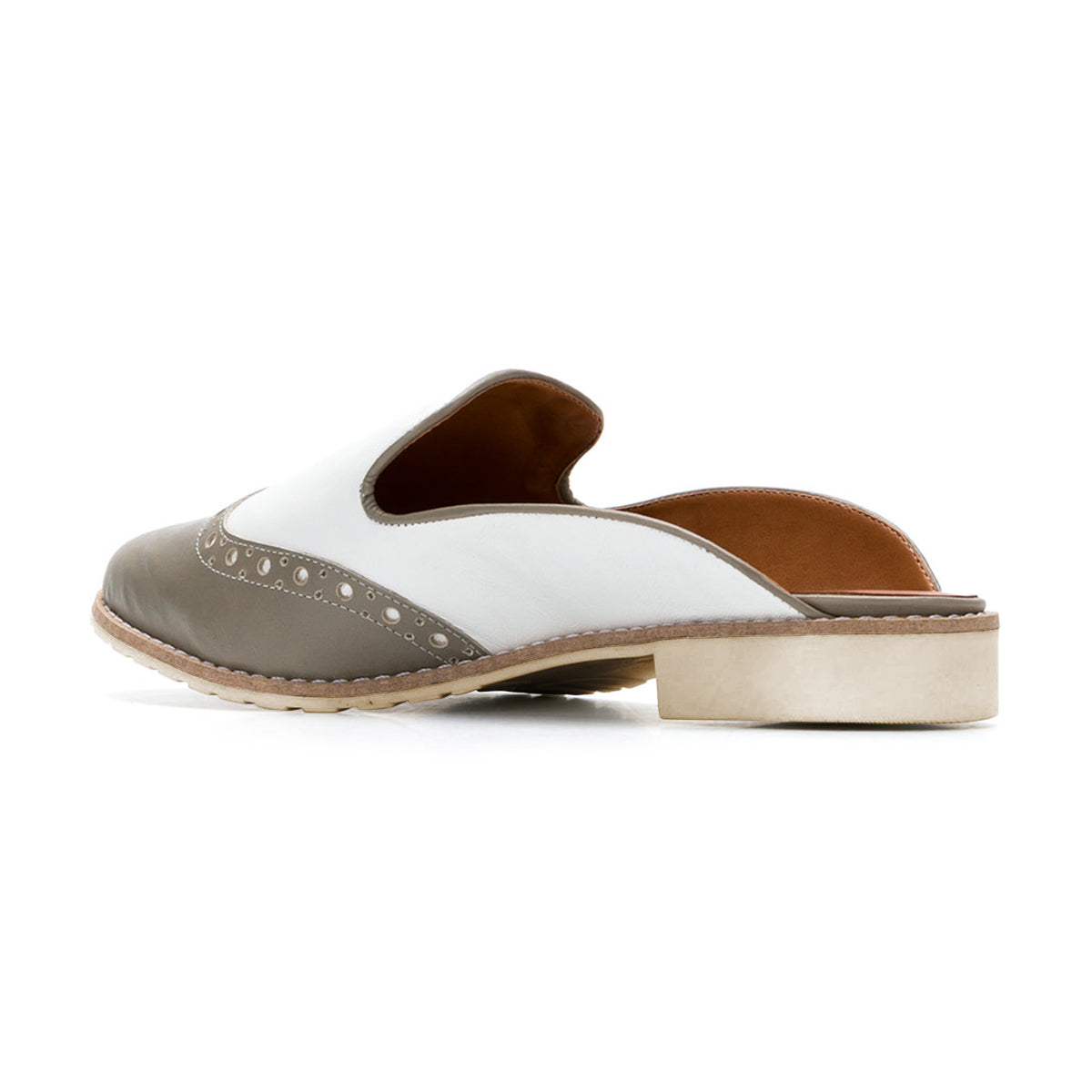 FSJ Khaki Round Toe Mule Loafers Low Heel Wingtip Shoes for Women