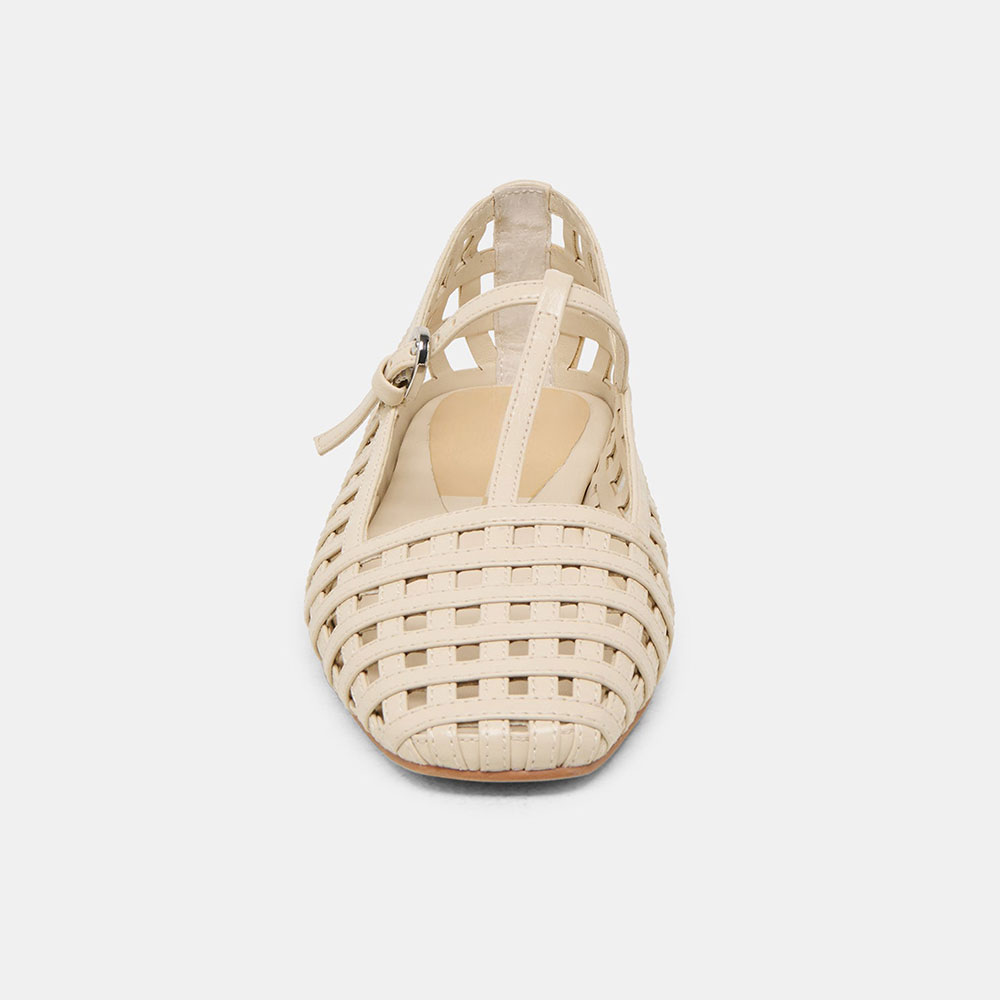 FSJ Casual Ivory Square Toe Cut-Outs Summer Flats with T-Strap