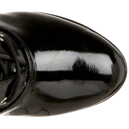 Vintage Black Patent Leather Lace-Up Knee High Boots with Platform