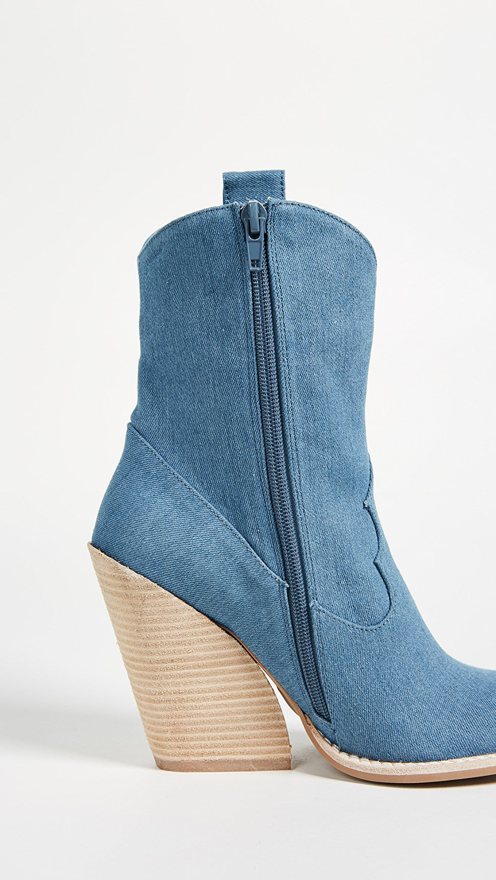 Blue Denim Square Toe Cowgirl Boots Chunky Heels Ankle Boots