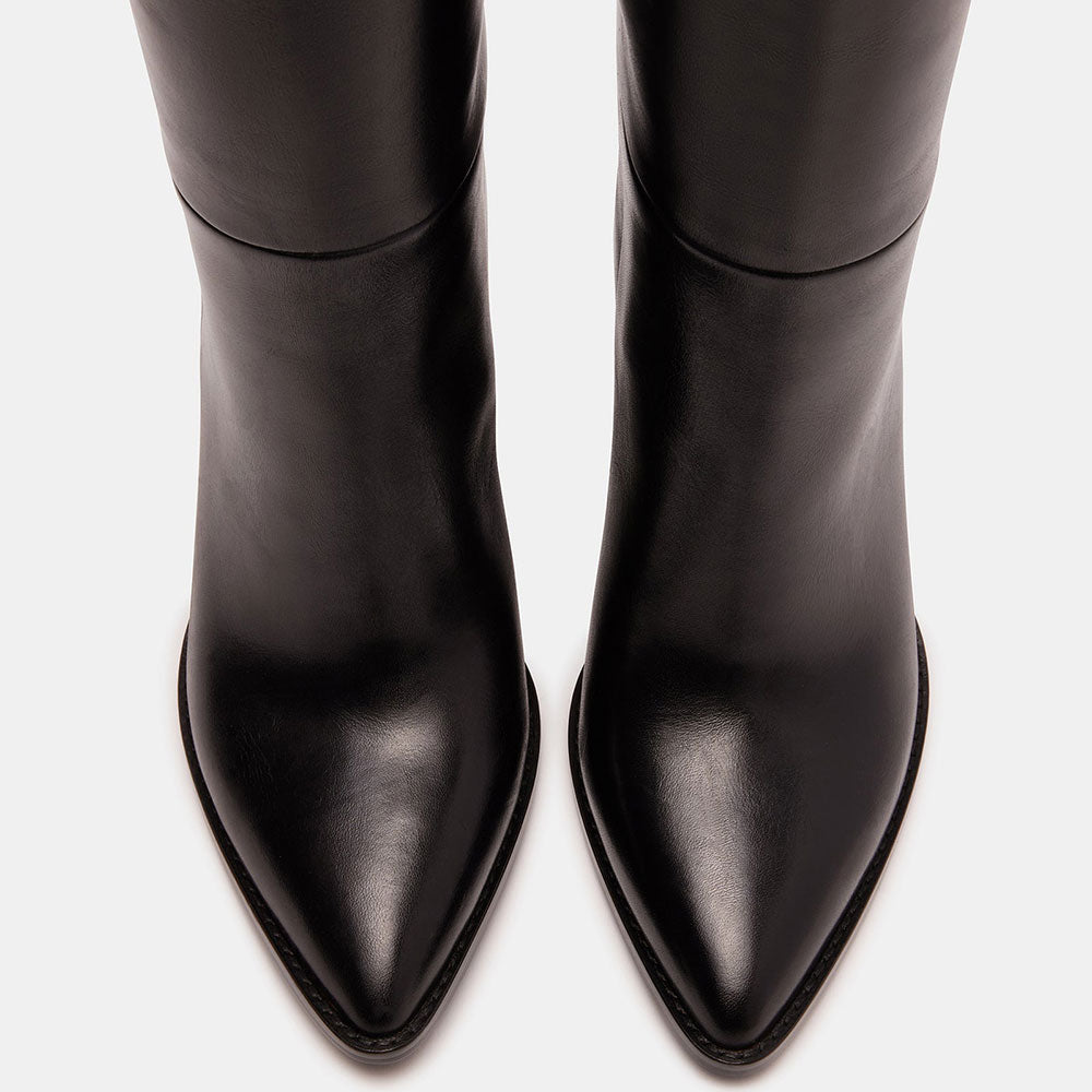 Black Pointed Toe Chunky Heel Fashion Knee High Boots for Women