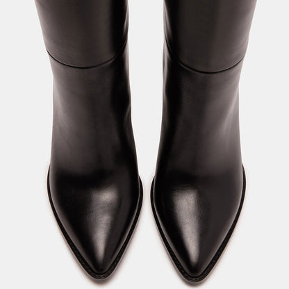 Black Pointed Toe Chunky Heel Fashion Knee High Boots for Women