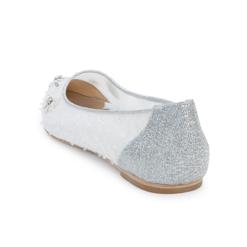 Stylish Silver Glitter Patchwork Pointed Toe Sequin Flower Flats