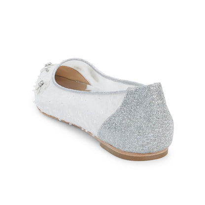 Stylish Silver Glitter Patchwork Pointed Toe Sequin Flower Flats