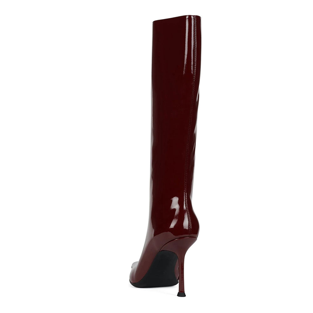 Chic Burgundy Stiletto Heel Mid Calf Boots with Pointed Toe