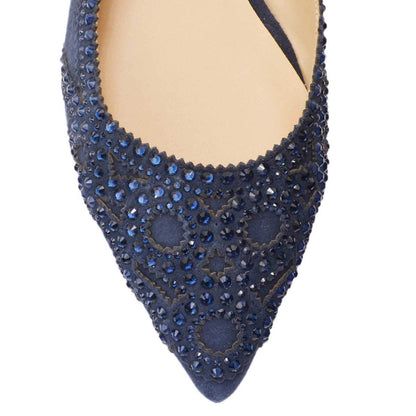 Elegant Mesh Slip-on Low Heels Pointed Toe Rhinestone Ballet Flats