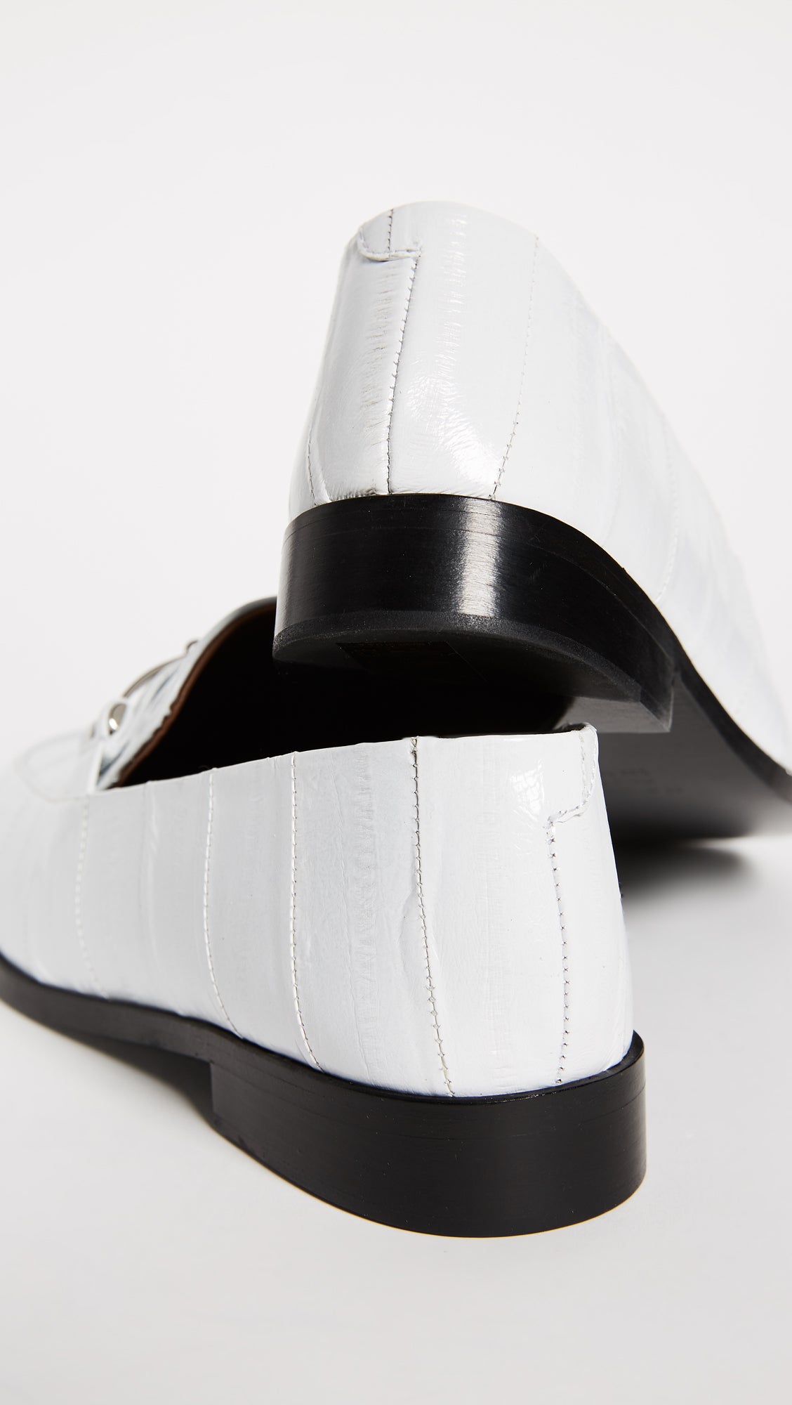 White Joint Round Toe Flat Horsebit Loafers