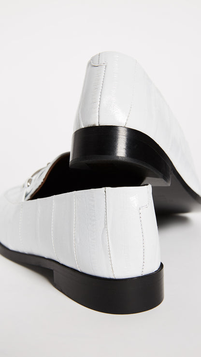 White Joint Round Toe Flat Horsebit Loafers