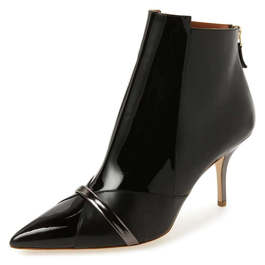 Black Patent Leather Pointy Toe Stiletto Heel Ankle Boots