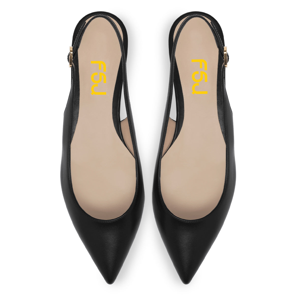 Closed Pointy Toe Casual Flats Buckled Slingback Shoes in Black