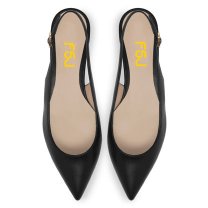 Closed Pointy Toe Casual Flats Buckled Slingback Shoes in Black