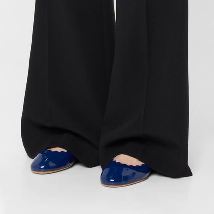 FSJ Simple Navy Patent Leather Round Toe Scalloped Ballet Flats