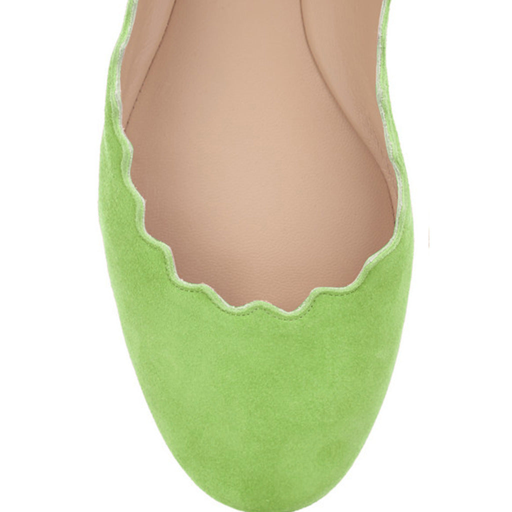 Women's Lime Green Round Toe Scalloped Edge Ballet Flats