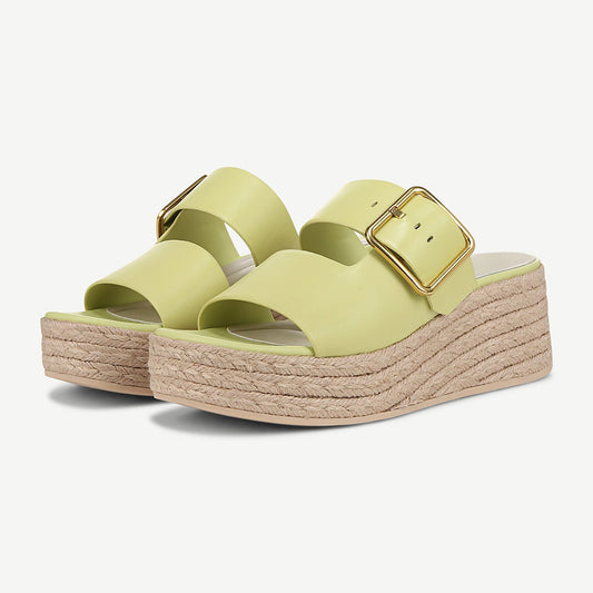 Algae Green Open Toe Wedge Heel Buckle Strap Platform Mules Sandals