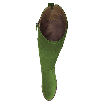 Green Vegan Suede Zipper Round Toe Flat Knee High Boots