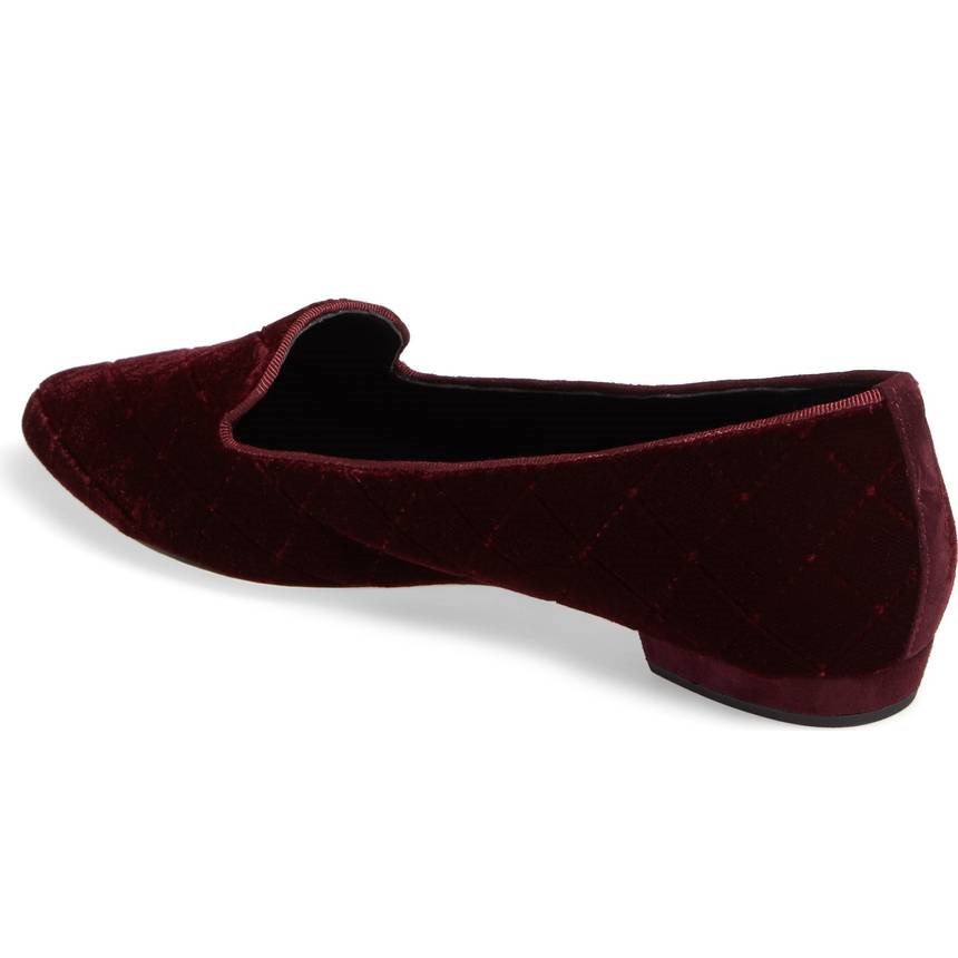 Maroon Velvet Comfortable Flats Almond Toe Plaid Women's Loafers