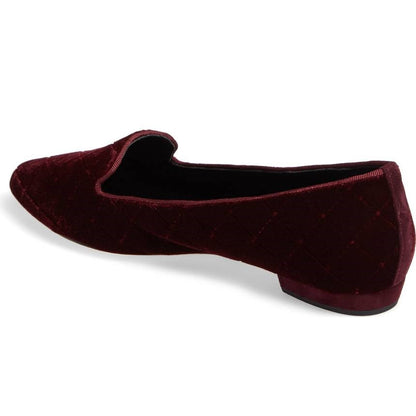 Maroon Velvet Comfortable Flats Almond Toe Plaid Women's Loafers