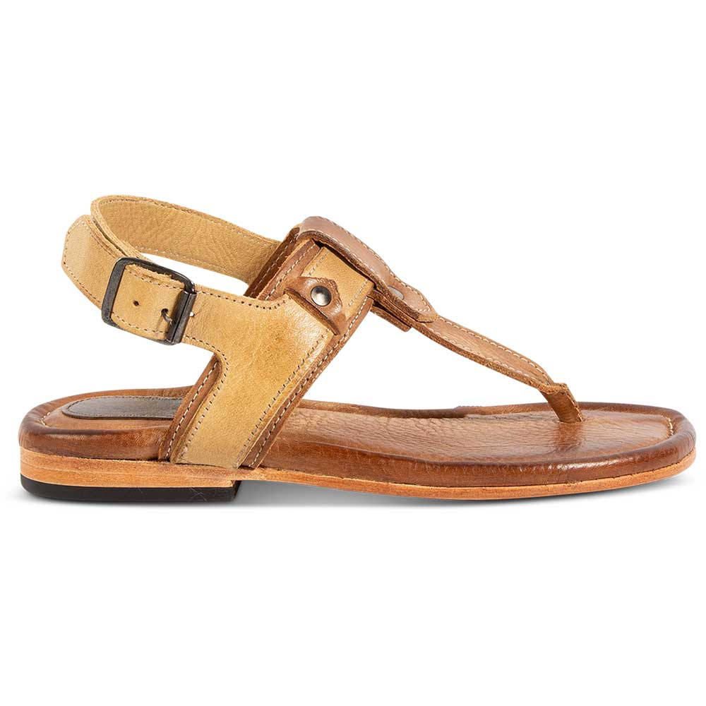 Tan Open Toe Summer Sandals Buckle Strap T-Strap Flat Beach Shoes
