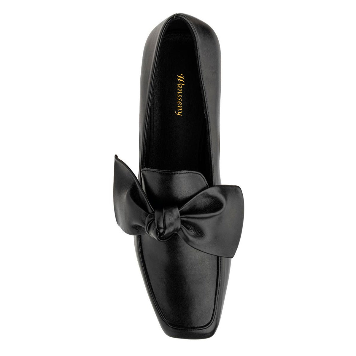 Black Loafers Square Toe Vegan Leather Women's Dress Flats with Bow