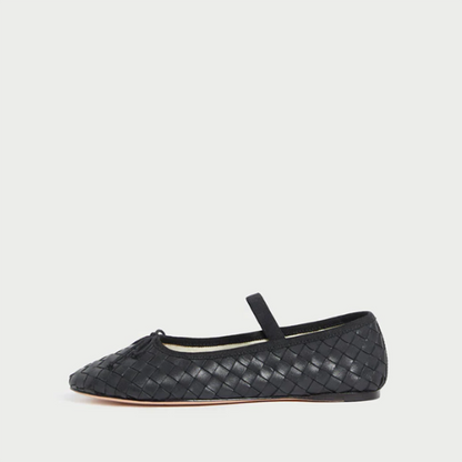 Black Vegan Leather Round Toe Mary Jane Ballet Flats