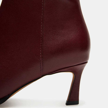 Maroon Vegan Leather Pointed Toe Kitten Heel Zipper Knee High Boots