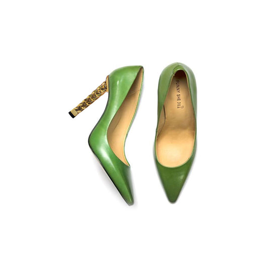 Women's Pointed Toe Gold Chain Sculptural Heel Office Pumps Shoes