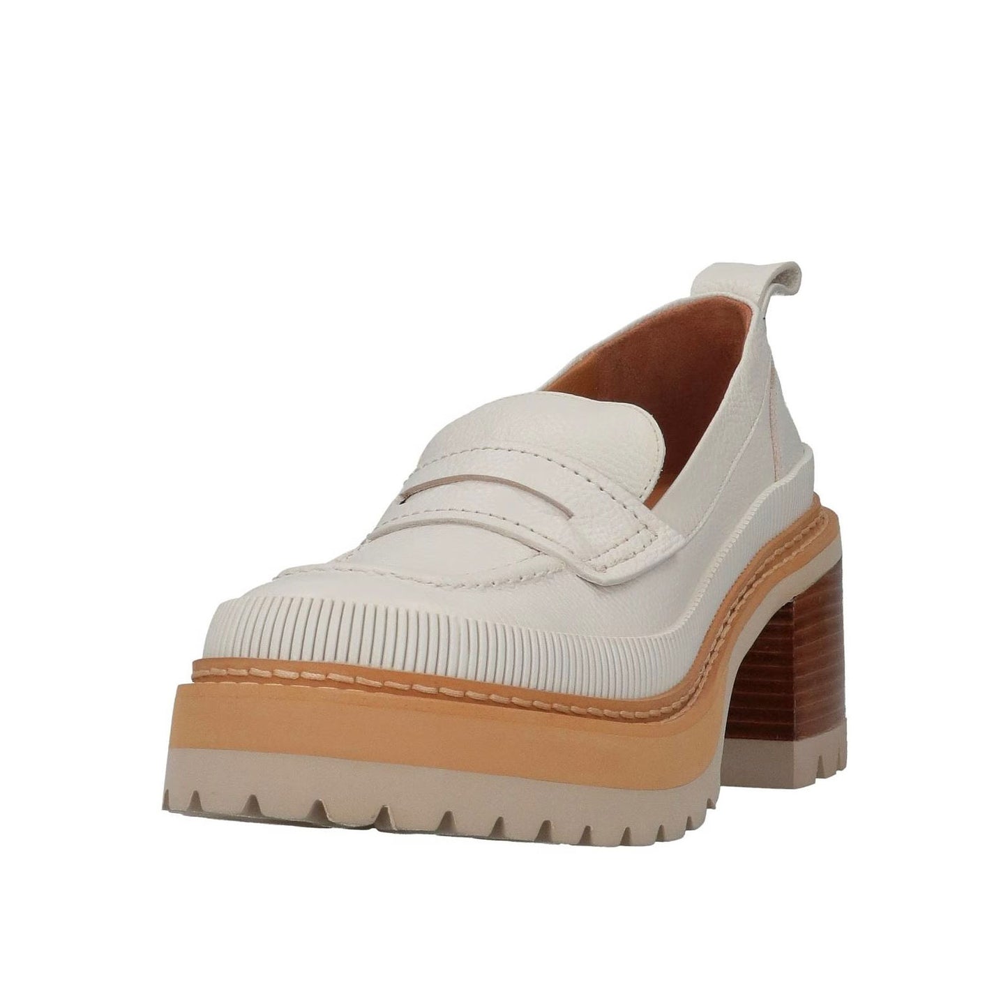 Classic Ivory Round Toe Chunky Heel Penny Loafers Women with Platform