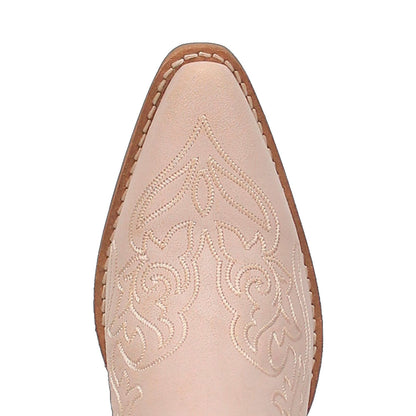 Pink Snip Toe Embroidered Mid-Calf Heeled Cowboy Boots for Women