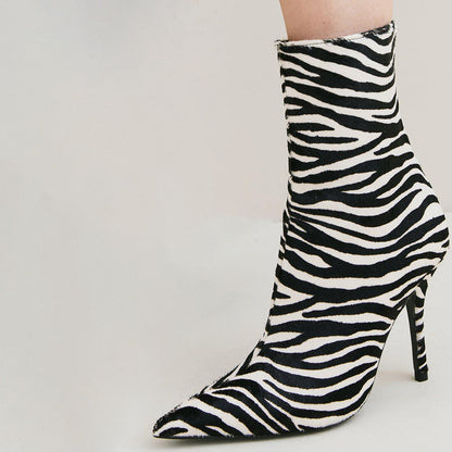 Leopard Boots Pointed Toe Stiletto Ankle Boots